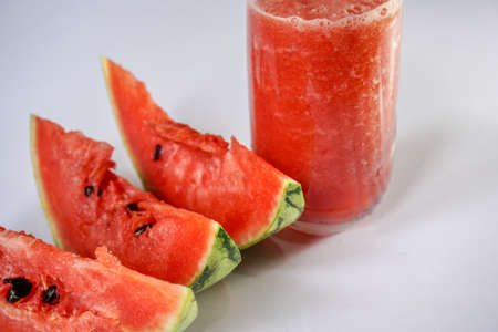 Watermelon juice on white backgroundの写真素材