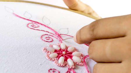 Embroidery by hand/ Women Stitching Flower designの写真素材
