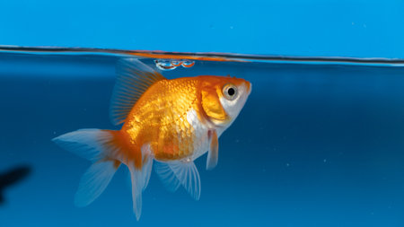 Goldfish swimming in the aquarium, closeup of head and shouldersの写真素材