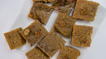 Traditional muslim dessert watalappan with cashew, walnuts. Homemade baklava with nuts.の写真素材