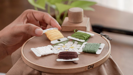 hand embroidery threads tools and accessories for needlework. Handmade.