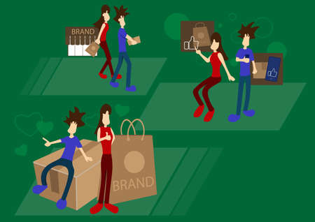 customer experience vector, buy product, share like, love brand