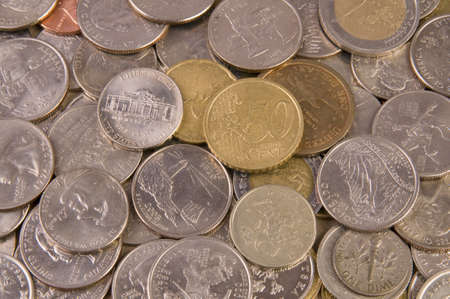 Coins mixed, background.