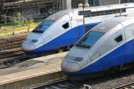 Fast trains TGV at the trainstation.のeditorial素材