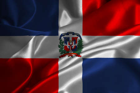 Dominican Republic flag on satin texture.の写真素材