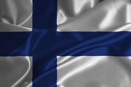 Finland flag on satin texture.の写真素材