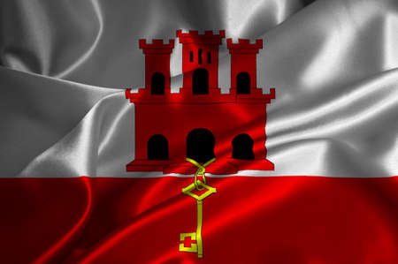 Gibraltar flag on satin texture.の写真素材
