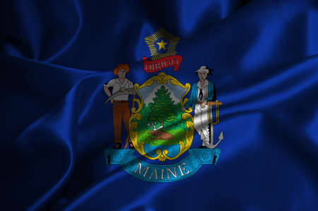 Maine flag on satin texture の写真素材