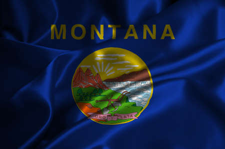 Montana flag on satin texture の写真素材