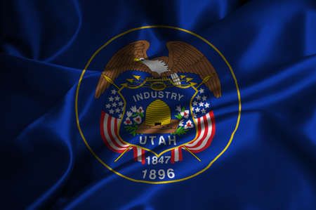 Utah flag on satin texture の写真素材