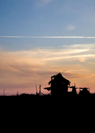 Beach house in sunsetのeditorial素材