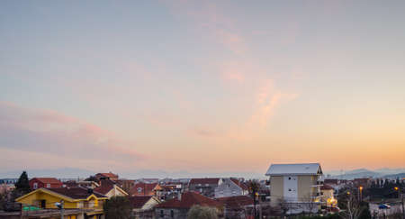 Small city under sunsetの写真素材