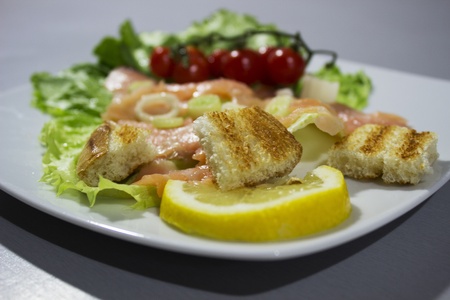 fresh salad with smoked salmonの写真素材