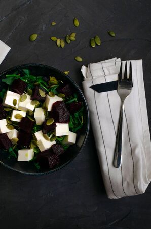beetroot salad with nut,onion,beetroot leaves