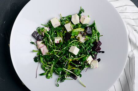beetroot salad with nut,onion,beetroot leaves