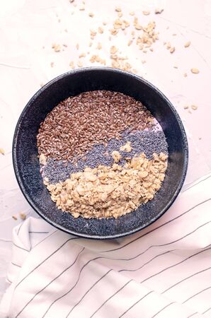 Organic Granola Cereal with oats, flax, almond, and sunflower seedsの写真素材