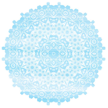 Light Blue Mandala watercolor effect. Vintage decorative elements. Hand drawn background. Islam, Arabic, Asian, Indian, ottoman ethic motifs. Round Ornament Pattern Texture Vector. Snowflakes.のイラスト素材