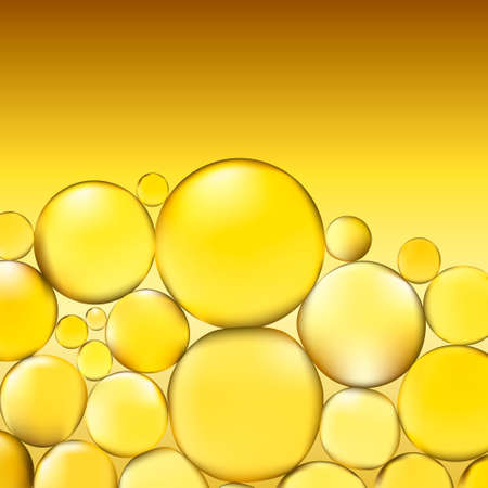 Oil bubbles background. Yellow water bubbles abstract light illumination. 3d illustration.のイラスト素材