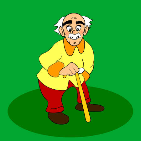 Old man with walkins cane. White gray hair and mustacheのイラスト素材