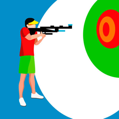Shooting Player 2016 Summer Games. 3D Isometric Shooter Athlete. Sporting Championship International Shooting Competition.のイラスト素材