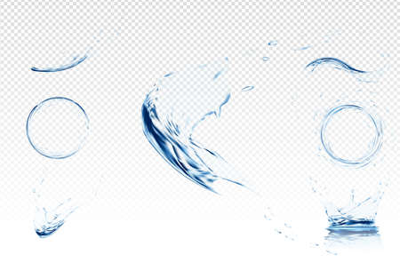 Transparent water wave with bubbles. Vector illustration in light blue colours. Purity and freshness concept. Website abstract water background banner or header set.のイラスト素材