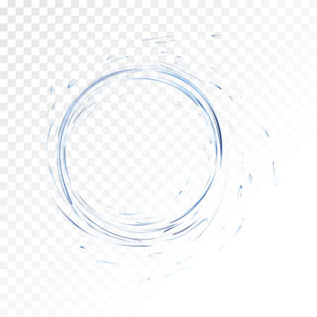 Water vector splash isolated on transparent background. blue realistic aqua circle with drops. top view. 3d illustration. semitransparent liquid surface backdrop created with gradient mesh tool.のイラスト素材