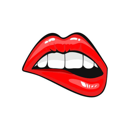 Sexy biting lips isolated on white. vector illustration.のイラスト素材