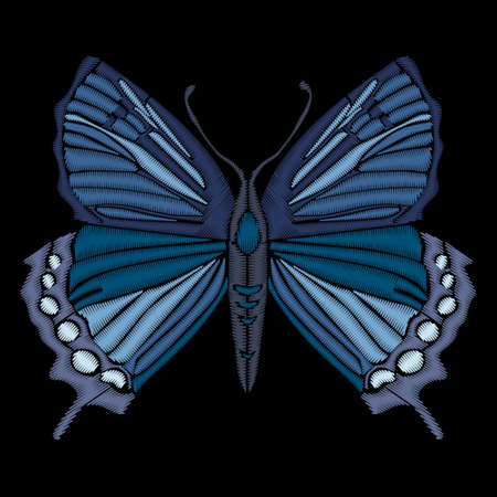 Embroidery ethnic butterfly, line design fashion wearing. Vector vintage , decorative element for embroidery, patches and stickers.のイラスト素材
