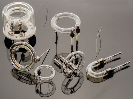 Xenon tubes with grey backgroundの写真素材