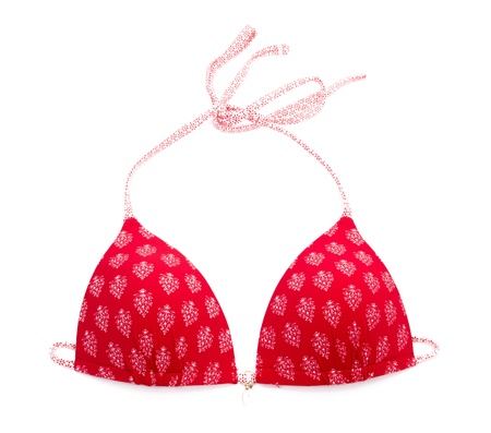Red bikini top isolated on whiteの写真素材