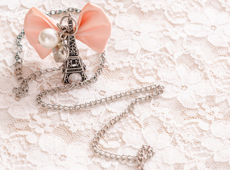 Eiffel tower with white laceの写真素材