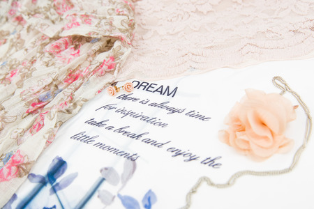 Pink jewelry conception with laceの写真素材