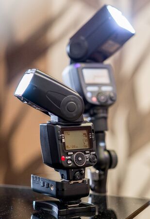 Two firing speedlightの写真素材