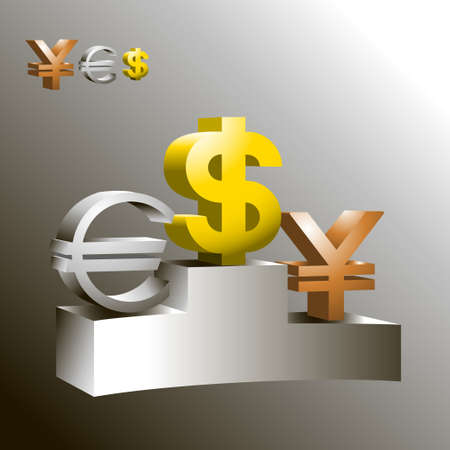 Dollar, Euro, Yen signs with Podiumのイラスト素材