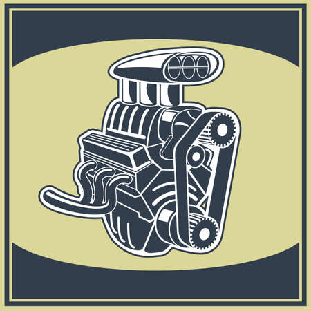 Drawing old engine on graph vintage  Vector background 