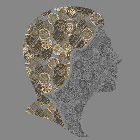 the silhouette of the lady of the gears in the style of steampunkのイラスト素材