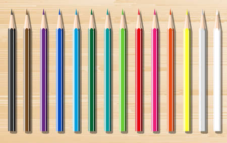 a set of colored pencils on wood backgroundのイラスト素材
