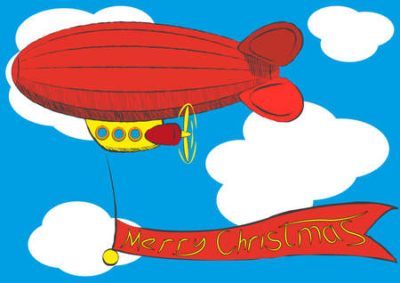 airship with Merry Christmas banner. Illustration clip artのイラスト素材