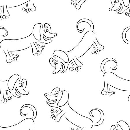 dog Dachshund outline seamless vector pattern illustrationのイラスト素材