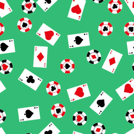 Vector seamless pattern of playing card and casino chipsのイラスト素材