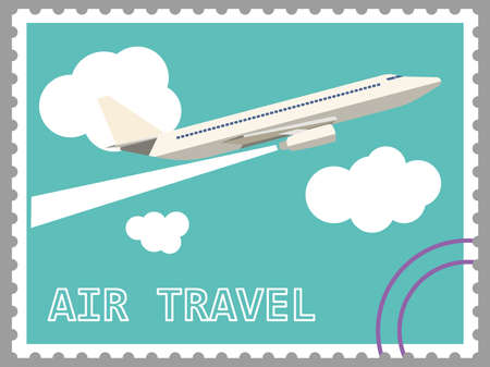 Postcard with a flying airplane. のイラスト素材