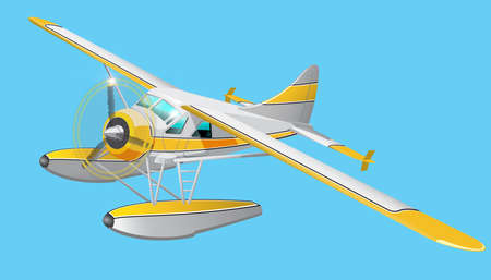 Vector retro seaplane. Illustration clip art. Isolated on blue backgroundのイラスト素材