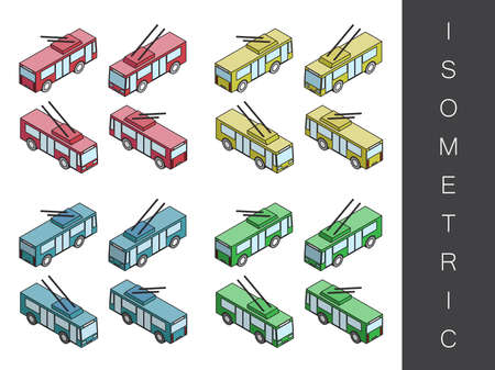 Flat 3d isometric city transport icon set. Front end rear viewのイラスト素材