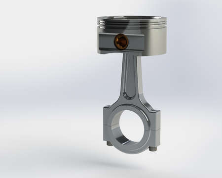 3D render chromed piston. Detail of automobile engine