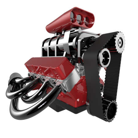 Hot rod V8 Engine Isolated on White. 3D render