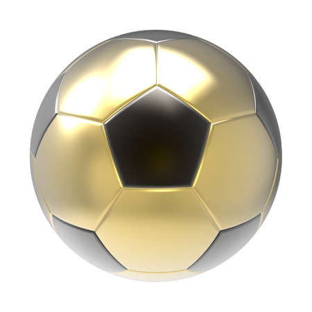 Gold Soccer ball 3D render isolated on whiteの写真素材