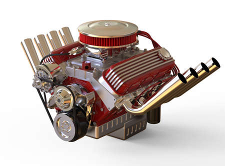 Hot rod V8 Engine Isolated on White. 3D render