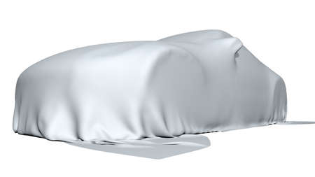 Car covered with a cloth isolated. 3D renderの写真素材