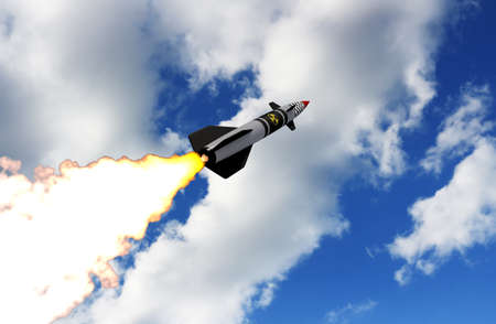 Nuclear missile in the sky background. 3D renderの写真素材