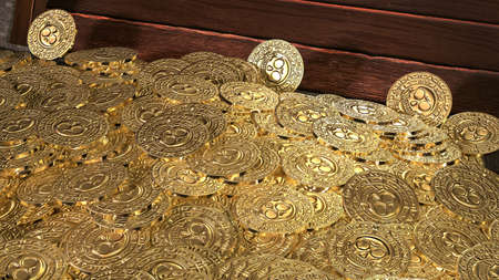 Pirate coins treasure. 3D render.の写真素材